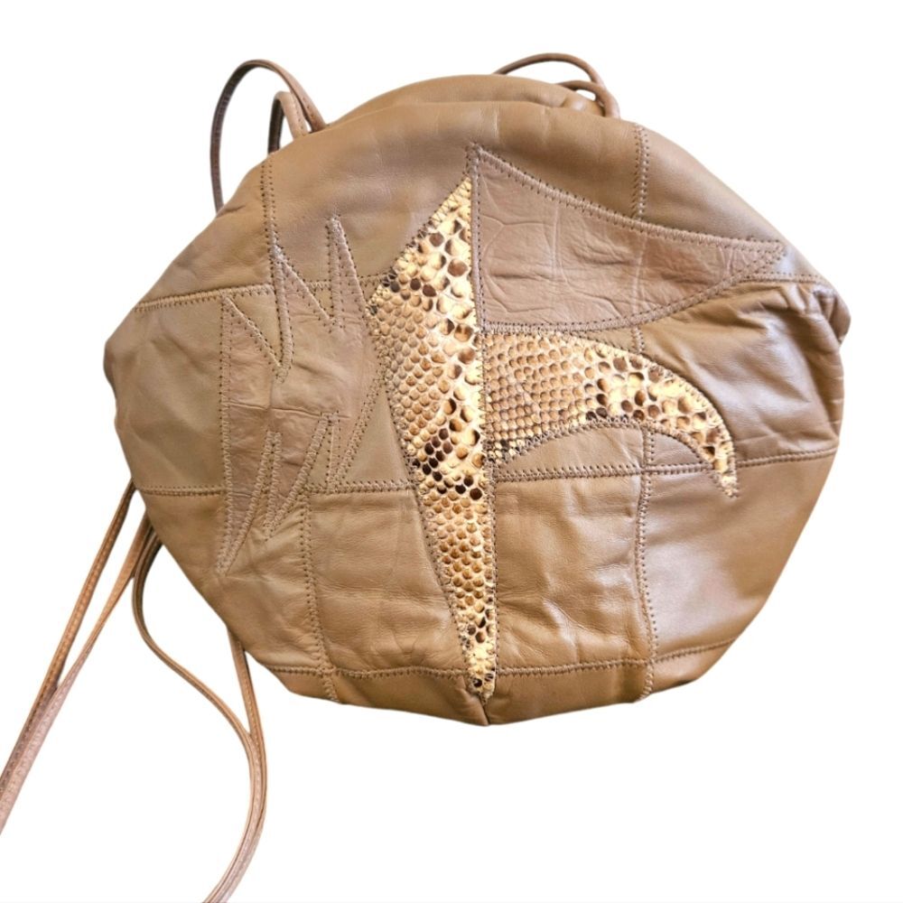 Vintage Donny Mocha Snakeskin Embossed Leather Shoulder Bag